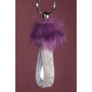 Mor Tavşan Tüylü Gümüş Logosuz Anahtarlık