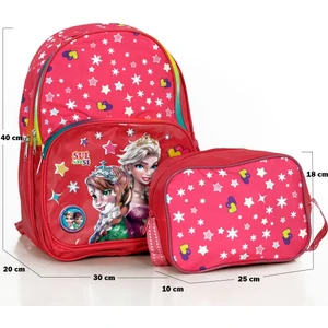Kız Çocuk Ilk ve Ortaokul Pembe Elsa Baskılı Okul Sırt ve Beslenme Çantası Seti DC10172