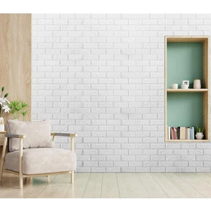 Renkli Duvarlar 70X54CM (0,38M2) Kendinden Yapışkanlı Duvar Kağıdı Esnek Köpük Paneli 3D Boyutlu Tuğla Desen Beyaz
