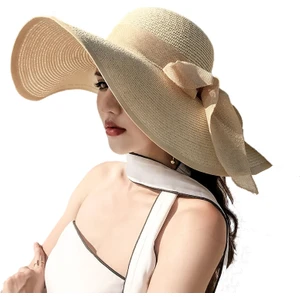 Egzotik Büyük Kenarlı Plaj Hasır Şapka Kadın Güneş Koruyucu Şapka (Yurt Dışından)