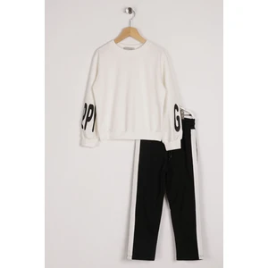 Kız Çocuk Ekru Renkli Kolları Happy Girl Baskılı İkili Takım