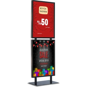 B2 (50X70) Çift Katlı Saç Taban Kaldırım Reklam Panosu Ayaklı Poster Pano Çift Taraflı