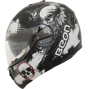 B700 Çene Açılır Mat Siyah-Beyaz Kurukafa Kask