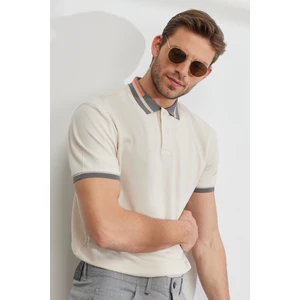 Altınyıldız Classics Erkek Bej Slim Fit Dar Kesim %100 Pamuk Kıvrılmaz Polo Yaka Tişört
