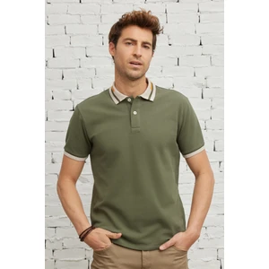 Altınyıldız Classics Erkek Haki Slim Fit Dar Kesim %100 Pamuk Kıvrılmaz Polo Yaka Tişört