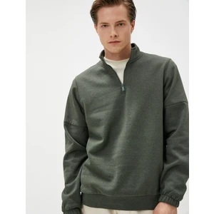Basic Sweat Yarım Fermuarlı Dik Yaka Uzun Kollu