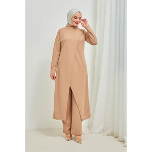 Burcu Tesettür Tesettür Tunik Pantolon Takım BRC8075 Latte