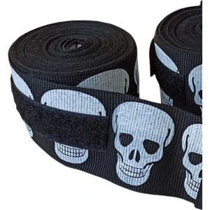 SPORIO Boks Bandajı Big Skulls Kuru Kafa 5 Metre Boks Bandajı Siyah