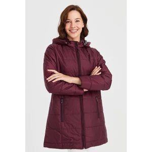 Desen Triko Kadın Astarı Araboy Kapitone Kaban Bordo