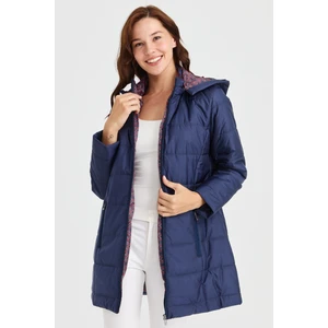 Desen Triko Kadın Astarı Araboy Kapitone Kaban Lacivert