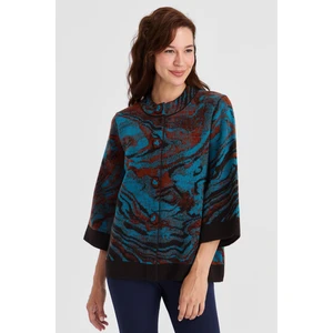 Desen Triko Kadın Dik Yaka Renkli Dalga Desenli Yün Ceket K.kahve