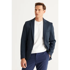 ALTINYILDIZ CLASSICS Erkek Siyah-lacivert Slim Fit Dar Kesim Mono Yaka Diagonal Desenli Blazer Ceket