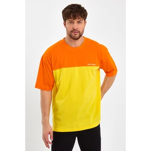 Think Simple Erkek Baskılı Oversize Basic T-Shırt-Turuncu-Sarı