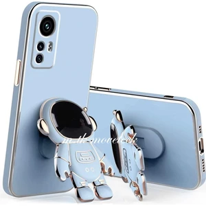 M.TK Moveteck Xiaomi Redmi Note 12S Kılıf Kaplamalı Yaratıcı Astronot Karikatürlü Tutucu Stand Parlak Gold Kenarlı