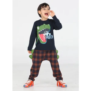 Ekose Muzip Dino Pantolon + T-Shirt Takım