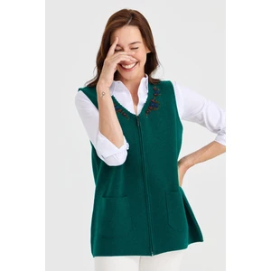 Desen Triko Kadın V Yaka Kenarı Dantel Işlemeli Yün Yelek K.ö.başı