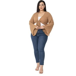 Disentis Modest Büyük Beden Ispanyol Kollu Önden Bağlamalı Camel Bolero