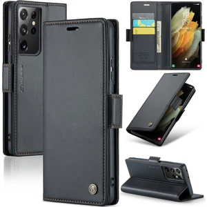 Samsung Galaxy S21 Ultra 5g Litchi Doku Deri Deri Cüzdan Kapağı Rfıd Blowantıon Stand Telefon Kılıfı (Yurt Dışından)
