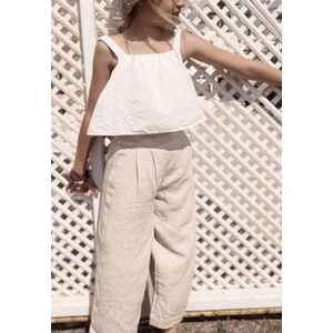 Pileli Keten Bol Pantolon 2-7 Yaş Naturel