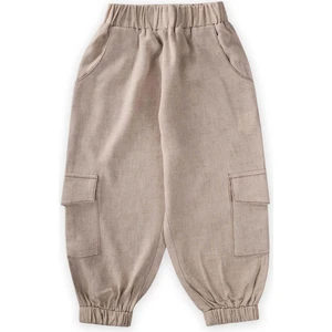 Keten Paçası Lastikli Kargo Pantolon 2-7 Yaş Naturel