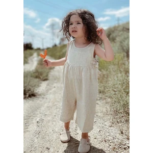 Kolsuz Bağcıklı Keten Tulum 2-6 Yaş Naturel