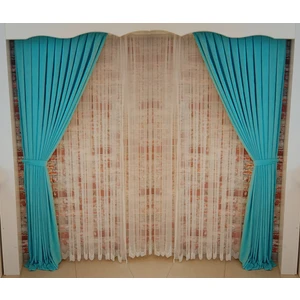 Figen Perde Turkuaz Renk Fon Kadife Perde Çift Kanat 1/3 Sık Pileli Dikim V-22