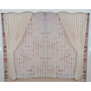 Figen Perde Bej Renk Fon Kadife Perde Çift Kanat 1/3 Sık Pileli Dikim V-02