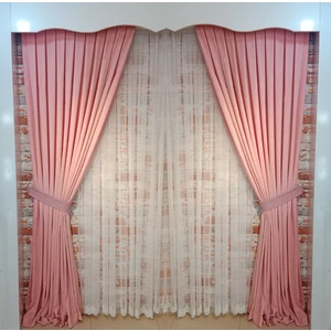 Figen Perde Pembe Renk Fon Kadife Perde Çift Kanat 1/3 Sık Pileli Dikim V-26