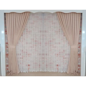 Figen Perde Buğday Renk Fon Kadife Perde Çift Kanat 1/3 Sık Pileli Dikim V-04