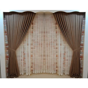Figen Perde Orta Kahve Renk Fon Kadife Perde Çift Kanat 1/3 Sık Pileli Dikim V-11