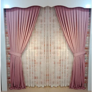Figen Perde Koyu Gül Renk Fon Kadife Perde Çift Kanat 1/3 Sık Pileli Dikim V-28