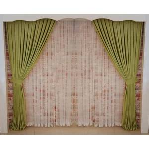 Figen Perde Fıstık Yeşili Renk Fon Kadife Perde Çift Kanat 1/3 Sık Pileli Dikim V-19