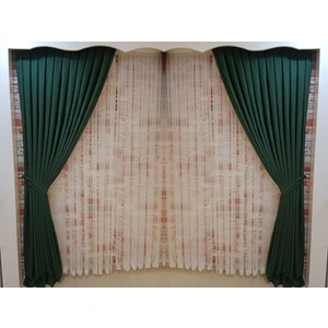Figen Perde Yeşil Renk Fon Kadife Perde Çift Kanat 1/3 Sık Pileli Dikim V-20