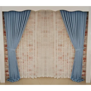 Figen Perde Bebe Mavisi Renk Fon Kadife Perde Çift Kanat 1/3 Sık Pileli Dikim V-32