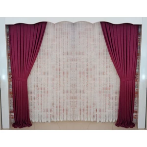 Figen Perde Şarap Renk Renk Fon Kadife Perde Çift Kanat 1/3 Sık Pileli Dikim V-37