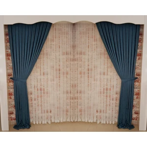 Petrol Mavisi Renk Fon Kadife Perde Çift Kanat 1/3 Sık Pileli Dikim V-33