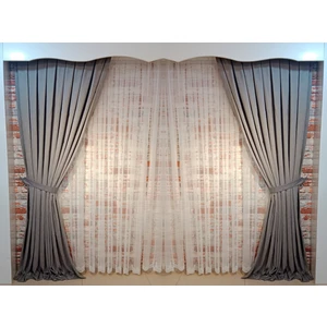 Figen Perde Açık Gri Renk Fon Kadife Perde Çift Kanat 1/3 Sık Pileli Dikim V-44