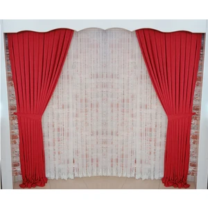 Figen Perde Kırmızı Renk Fon Kadife Perde Çift Kanat 1/3 Sık Pileli Dikim V-39