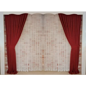 Figen Perde Bordo Renk Fon Kadife Perde Çift Kanat 1/3 Sık Pileli Dikim V-41