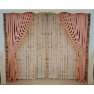 Açık Pudra Renk Fon Kadife Perde Çift Kanat 1/3 Sık Pileli Dikim V-24