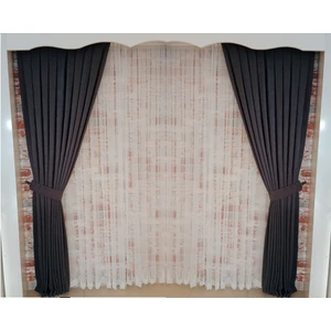 Figen Perde Koyu Gri Renk Fon Kadife Perde Çift Kanat 1/3 Sık Pileli Dikim V-69