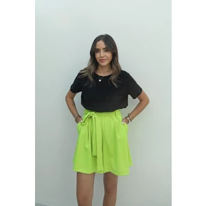 Neon Yeşil Kuşaklı Şort