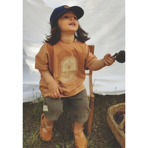 Soyut Palmiye Baskılı Kapri Takım Camel