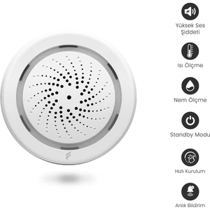 Akıllı Kablosuz Iç Ortam Nem-ısı Ölçer-siren, Wifi, 2 Yıl Garantili, Google Asistan Ve Tuya Destekli, Uzaktan Kontrol