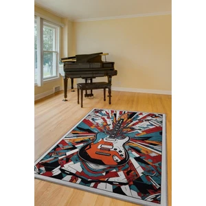 Renkli Gitar Halısı,Pop Art Müzik Halısı,Rock Müzik Halısı Elektro Gitar Figürlü Renkli Modern Halı,Müzik Halı
