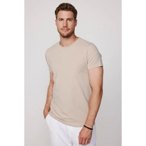Slim Fit Bisiklet Yaka Düz Basıc Kısa Kol Taş Rengi T-Shirt
