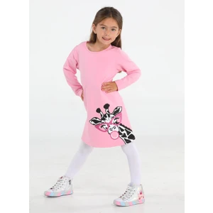 Muzip Zürafa Kız Çocuk Pembe Elbise