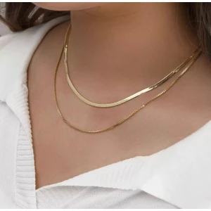 2li Set Italyan Ezme Zincir Kadın Kolye Gold Çelik Üzeri Altın Kaplama 2 Sene Garanti Belgeli