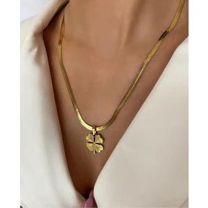 Italyan Ezme Yassı Zincir Yonca Gold Çelik Üzeri Altın Kaplama Garanti Belgeli