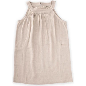 Bilezik Yaka Keten Yanı Cepli Elbise 2-7 Yaş Naturel